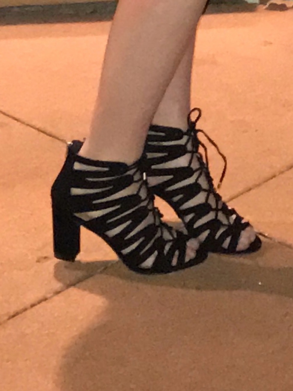 Madden Girl Black Lace-Up Cage Block Heel Sandals